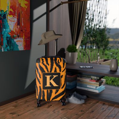 Tiger Print Custom Suitcase - Unleash personalized style with a unique and wild tiger print design for a sophisticated travel experience.