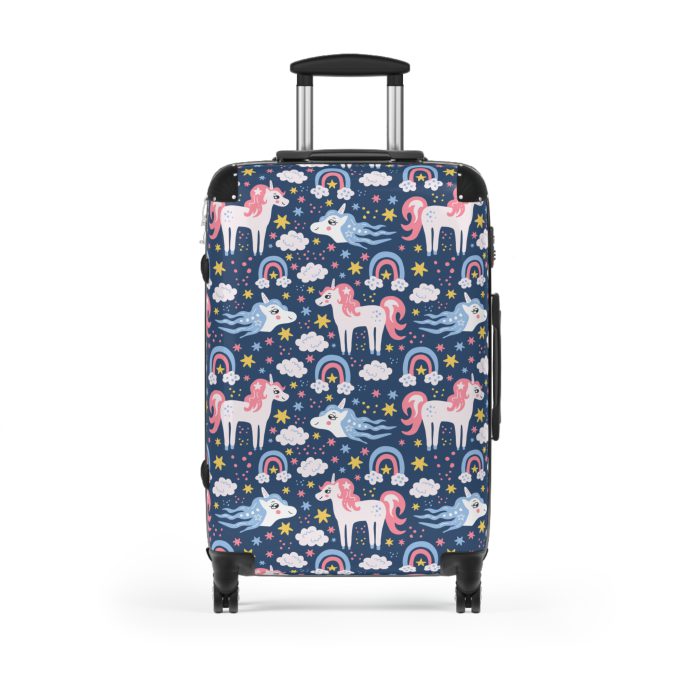 Enchanting rainbow unicorn suitcase, perfect for unicorn enthusiasts. Vibrant design and durable build make it a magical and practical travel companion.