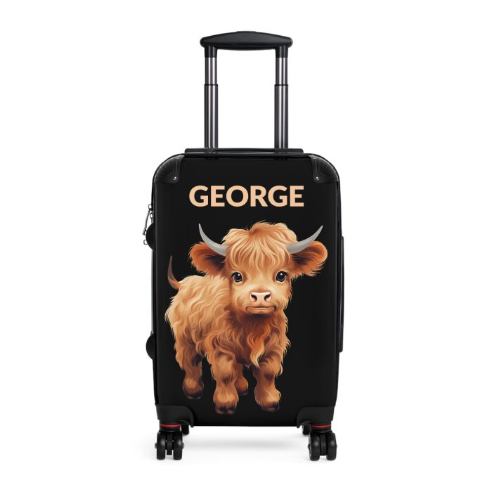 Custom Highland Cow Suitcase - A personalized luggage adorned with a unique cow-themed design, perfect for travelers who want to add a touch of individuality to their journeys.