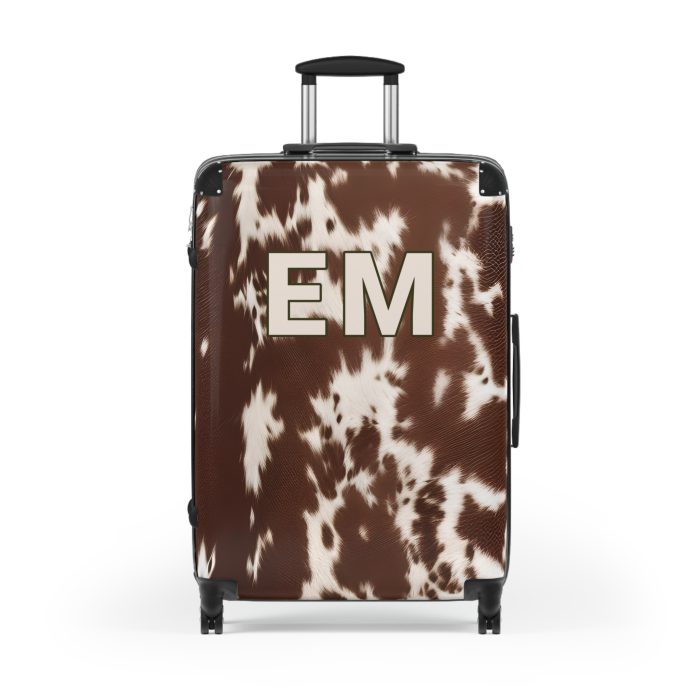 Custom Cowhide Suitcase - A personalized luggage adorned with a unique design, perfect for travelers who want to add a touch of individuality to their journeys.