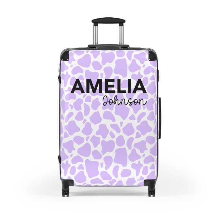 Custom Cow Print Suitcase - A personalized luggage adorned with a unique cow print design, perfect for travelers who want to add a touch of individuality to their journeys.