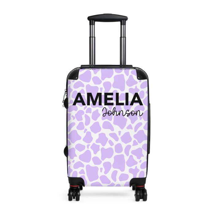 Custom Cow Print Suitcase - A personalized luggage adorned with a unique cow print design, perfect for travelers who want to add a touch of individuality to their journeys.