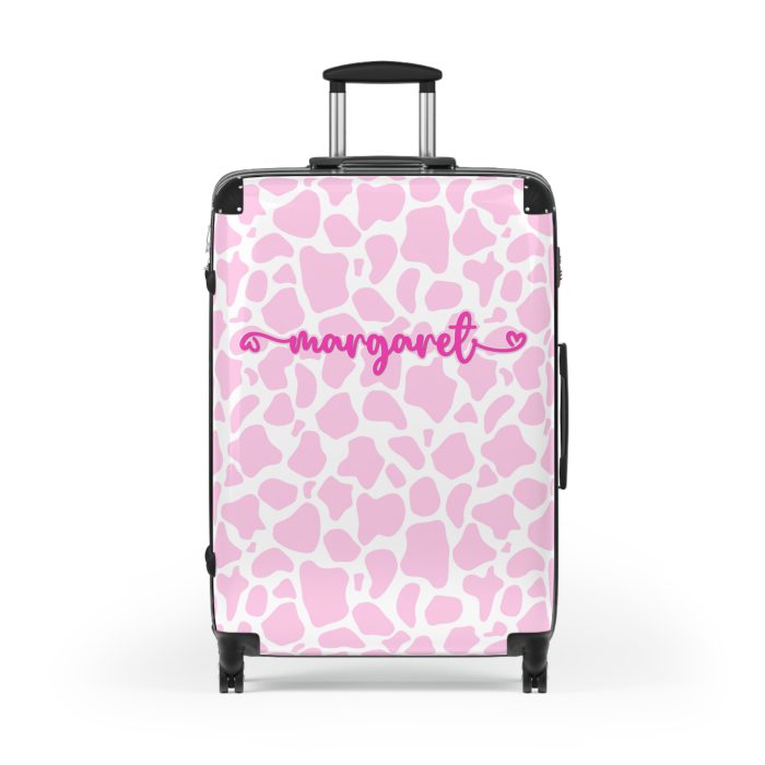 Custom Cow Print Suitcase - A personalized luggage adorned with a unique cow print design, perfect for travelers who want to add a touch of individuality to their journeys.