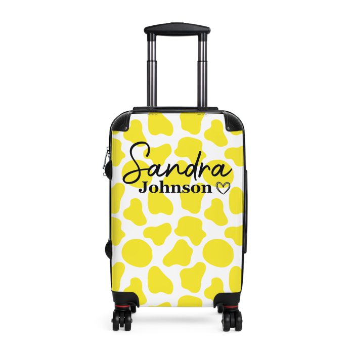 Custom Cow Print Suitcase - A personalized luggage adorned with a unique cow print design, perfect for travelers who want to add a touch of individuality to their journeys.