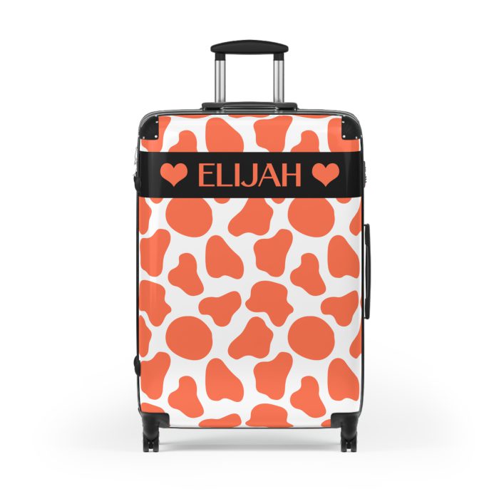 Custom Cow Print Suitcase - A personalized luggage adorned with a unique cow print design, perfect for travelers who want to add a touch of individuality to their journeys.