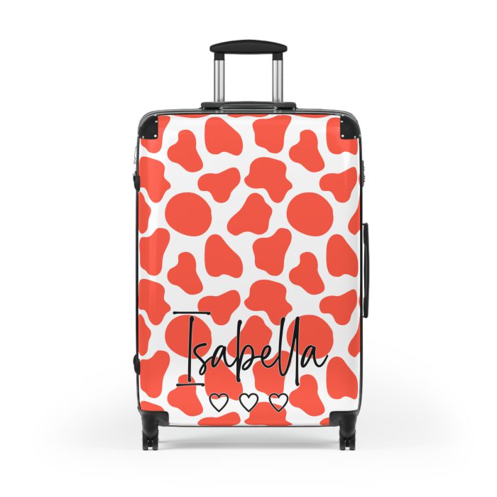 Custom Cow Print Suitcase - A personalized luggage adorned with a unique cow print design, perfect for travelers who want to add a touch of individuality to their journeys.