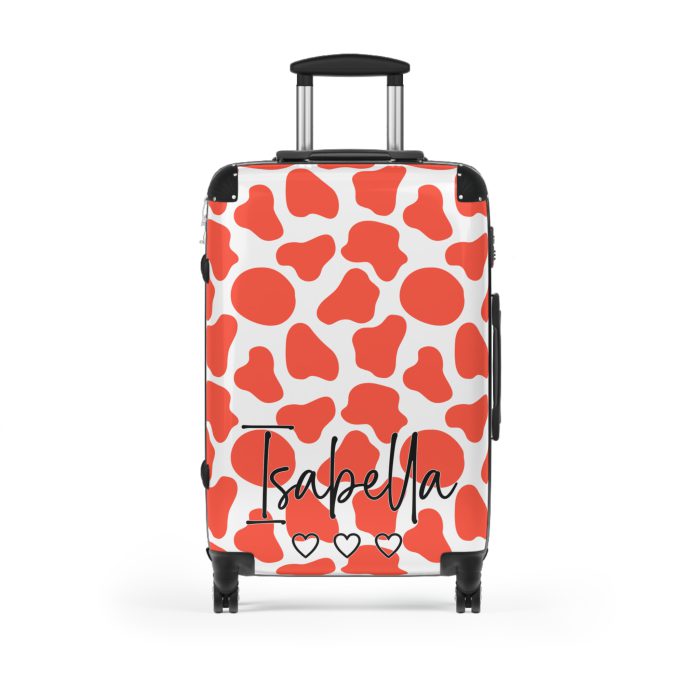 Custom Cow Print Suitcase - A personalized luggage adorned with a unique cow print design, perfect for travelers who want to add a touch of individuality to their journeys.