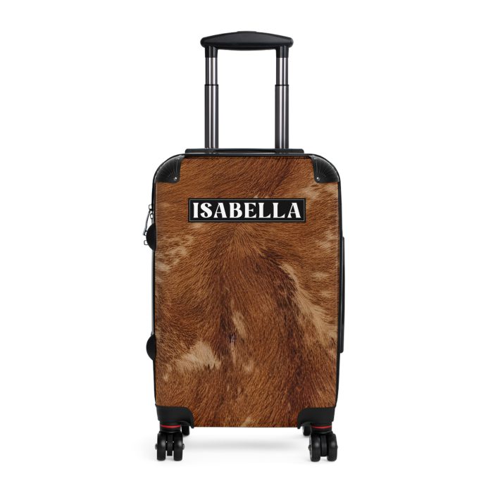 Custom Cowhide Suitcase - A personalized luggage adorned with a unique design, perfect for travelers who want to add a touch of individuality to their journeys.