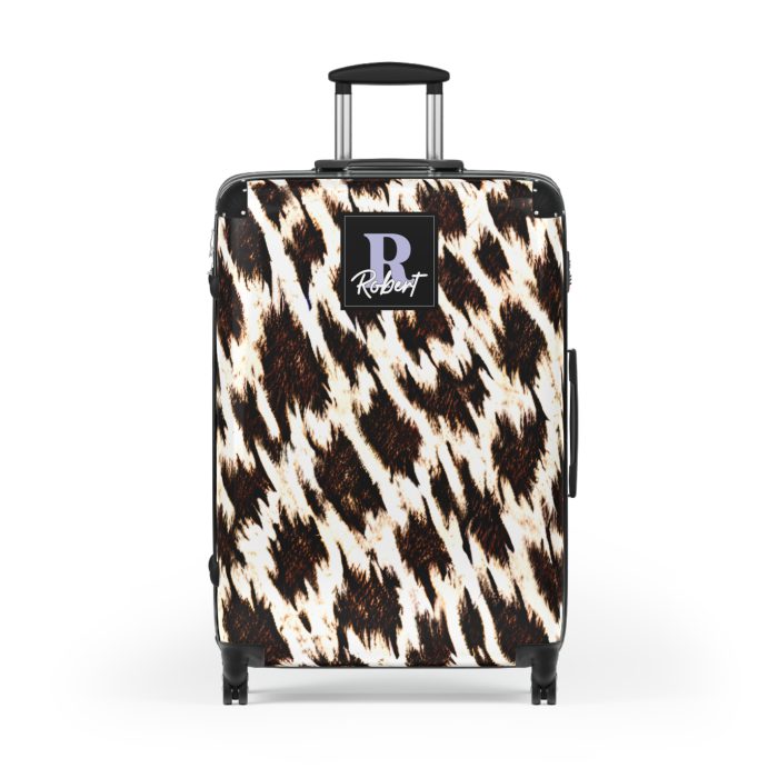 Custom Cowhide Suitcase - A personalized luggage adorned with a unique design, perfect for travelers who want to add a touch of individuality to their journeys.