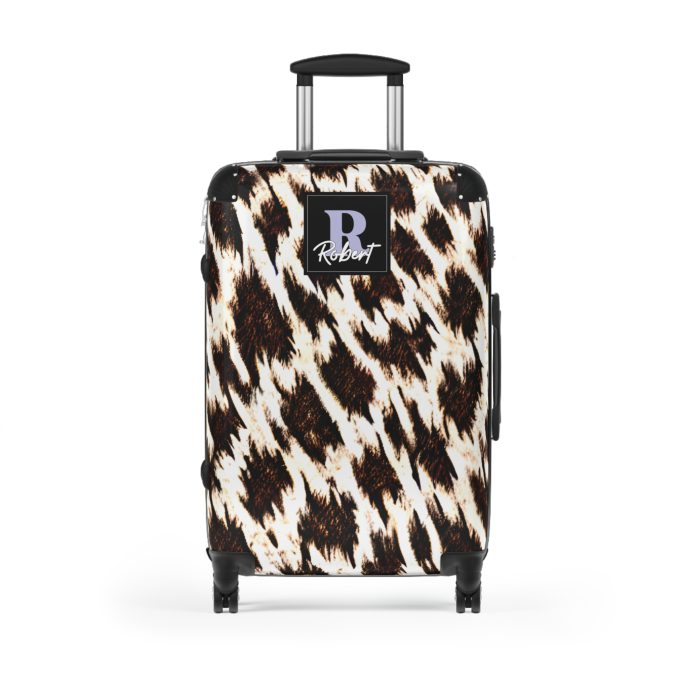 Custom Cowhide Suitcase - A personalized luggage adorned with a unique design, perfect for travelers who want to add a touch of individuality to their journeys.