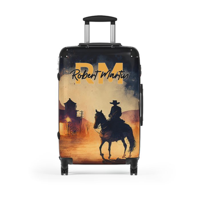 Custom Retro Western Suitcase - A personalized travel companion blending vintage aesthetics with modern functionality.