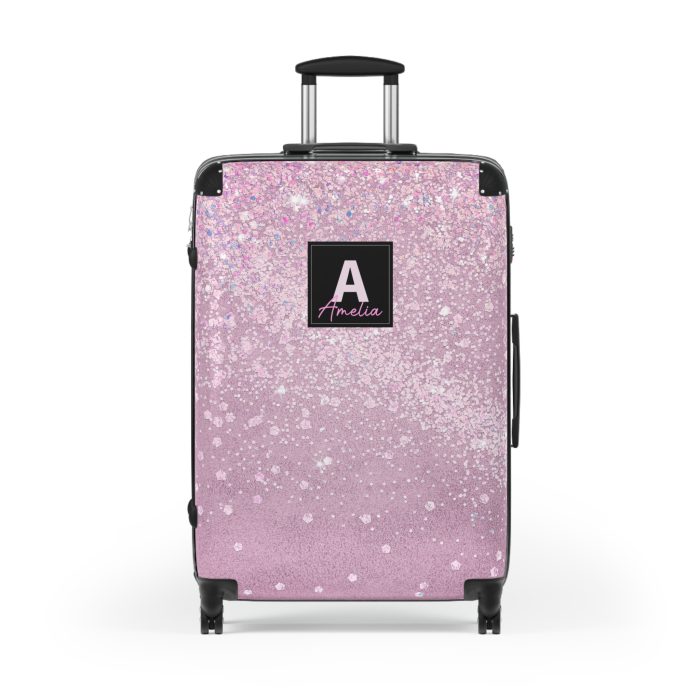 Custom Glitter Suitcase - A personalized travel essential that sparkles with individuality.