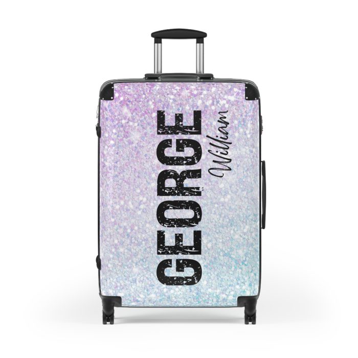 Custom Pastel Glitter Suitcase - A unique and personalized travel companion with a dreamy pastel and glitter design.