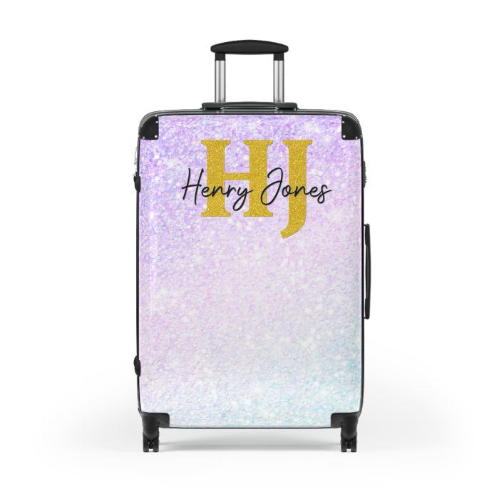 Custom Pastel Glitter Suitcase - A unique and personalized travel companion with a dreamy pastel and glitter design.