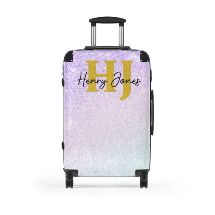 Custom Pastel Glitter Suitcase - A unique and personalized travel companion with a dreamy pastel and glitter design.