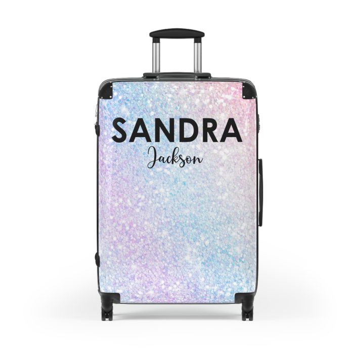 Custom Pastel Glitter Suitcase - A unique and personalized travel companion with a dreamy pastel and glitter design.