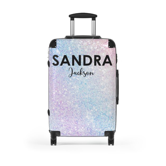 Custom Pastel Glitter Suitcase - A unique and personalized travel companion with a dreamy pastel and glitter design.