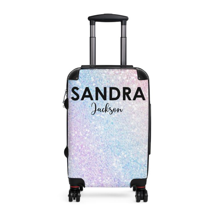 Custom Pastel Glitter Suitcase - A unique and personalized travel companion with a dreamy pastel and glitter design.