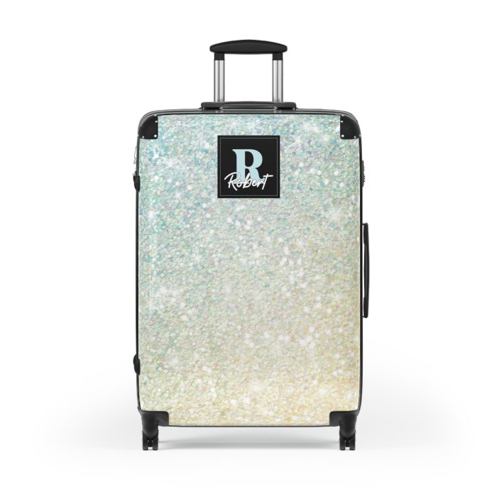 Custom Pastel Glitter Suitcase - A unique and personalized travel companion with a dreamy pastel and glitter design.