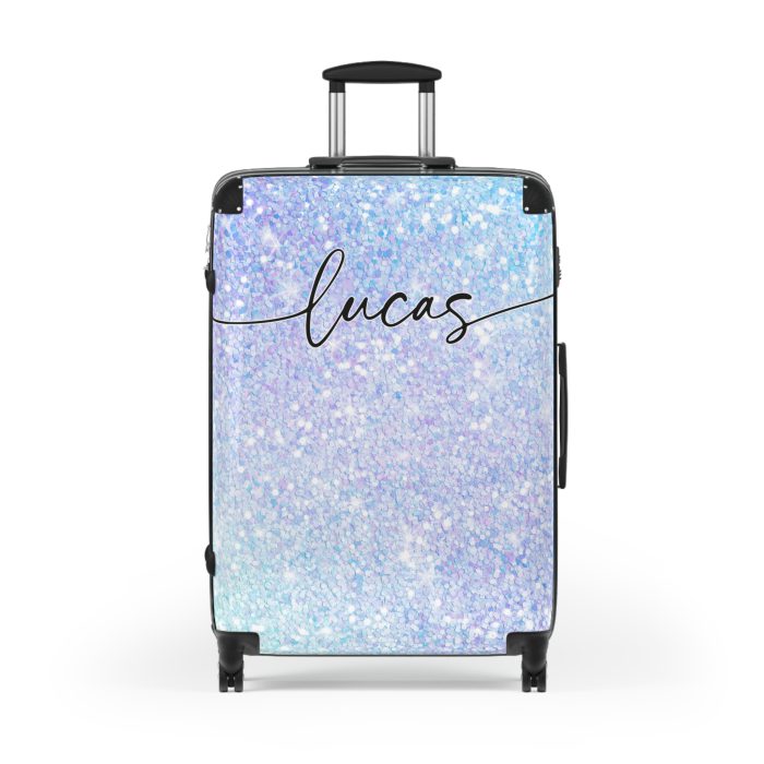 Custom Pastel Glitter Suitcase - A unique and personalized travel companion with a dreamy pastel and glitter design.