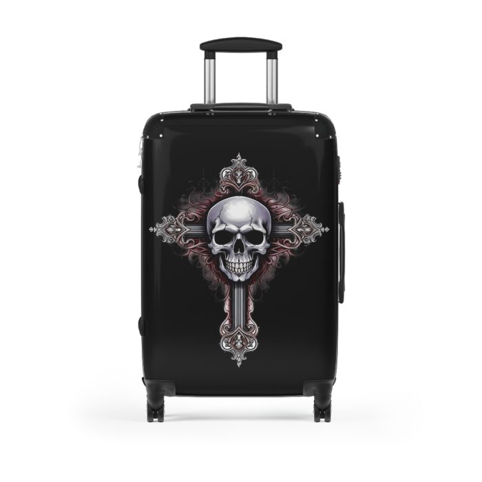 Edgy gothic skull cross suitcase, crafted for bold adventurers. Striking design meets durability for a unique and resilient travel companion.