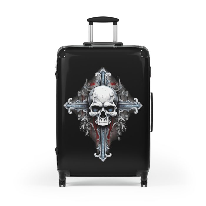 Edgy gothic skull cross suitcase, crafted for bold adventurers. Striking design meets durability for a unique and resilient travel companion.