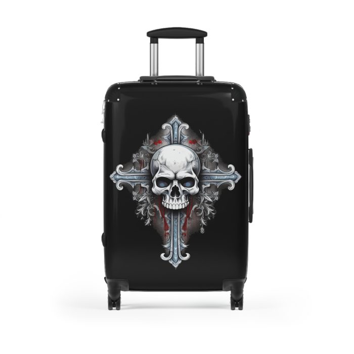 Edgy gothic skull cross suitcase, crafted for bold adventurers. Striking design meets durability for a unique and resilient travel companion.