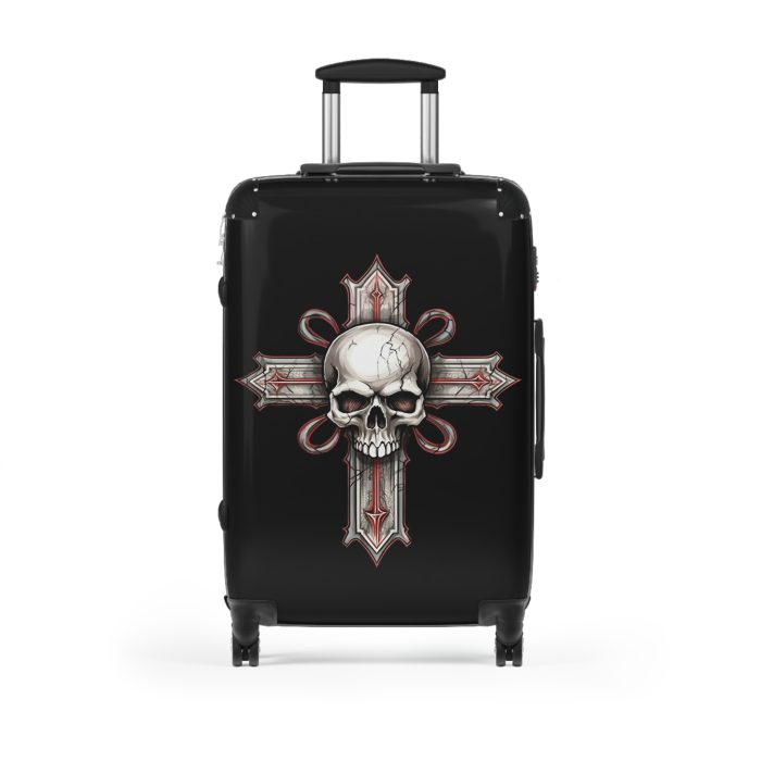 Edgy gothic skull cross suitcase, crafted for bold adventurers. Striking design meets durability for a unique and resilient travel companion.