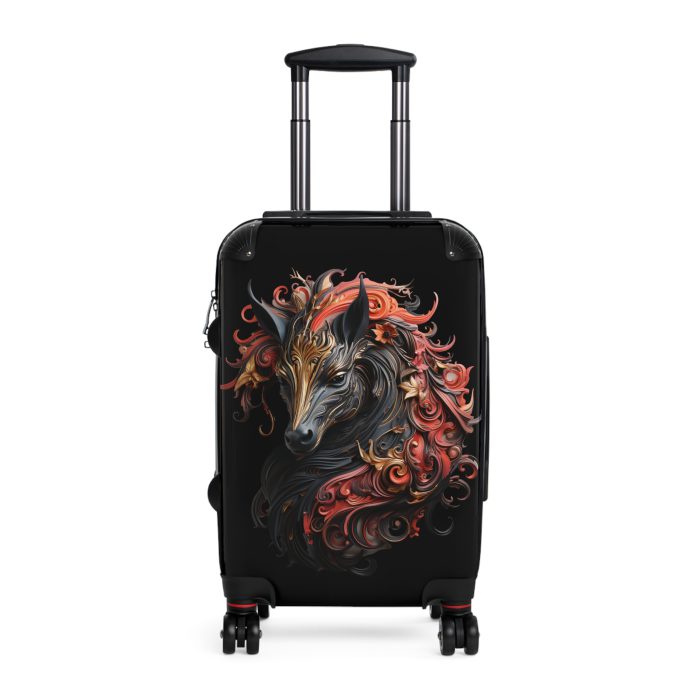 Elegant gothic black horse suitcase, a timeless and stylish travel essential. Crafted for durability and sophistication, it's the perfect travel companion for the discerning adventurer.