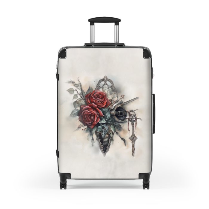 Romantic gothic rose suitcase, a stylish and enduring travel essential. Crafted with intricate rose designs, it's the perfect companion for those who seek elegance on the go.