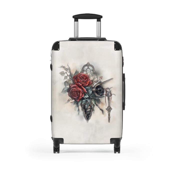 Romantic gothic rose suitcase, a stylish and enduring travel essential. Crafted with intricate rose designs, it's the perfect companion for those who seek elegance on the go.