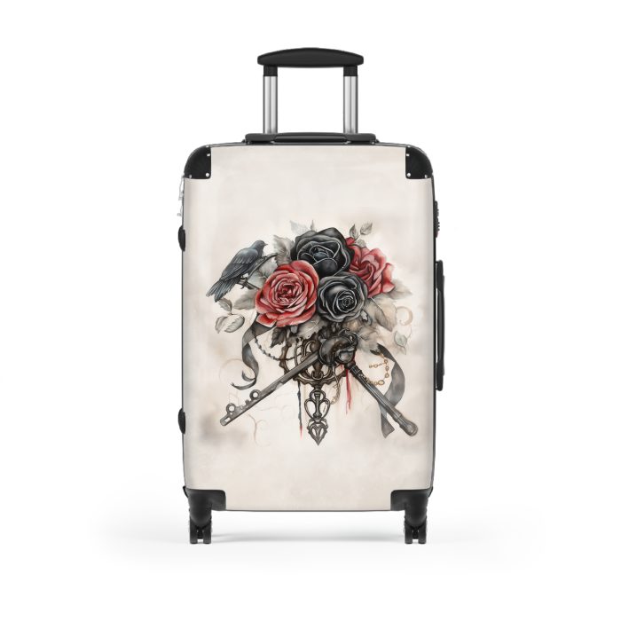 Romantic gothic rose suitcase, a stylish and enduring travel essential. Crafted with intricate rose designs, it's the perfect companion for those who seek elegance on the go.