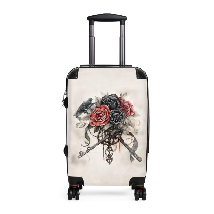 Romantic gothic rose suitcase, a stylish and enduring travel essential. Crafted with intricate rose designs, it's the perfect companion for those who seek elegance on the go.