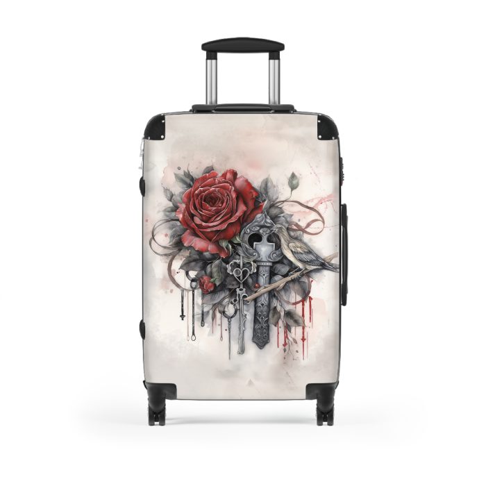 Romantic gothic rose suitcase, a stylish and enduring travel essential. Crafted with intricate rose designs, it's the perfect companion for those who seek elegance on the go.