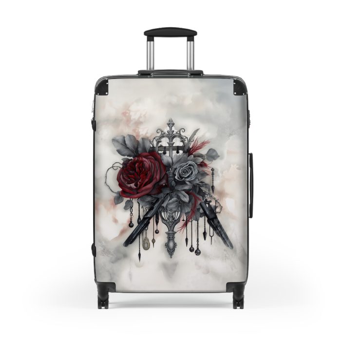 Romantic gothic rose suitcase, a stylish and enduring travel essential. Crafted with intricate rose designs, it's the perfect companion for those who seek elegance on the go.