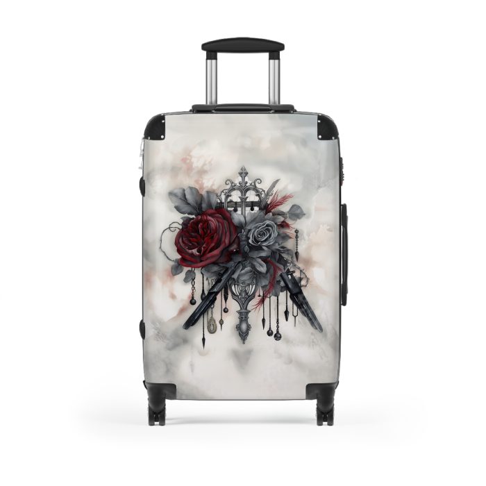 Romantic gothic rose suitcase, a stylish and enduring travel essential. Crafted with intricate rose designs, it's the perfect companion for those who seek elegance on the go.