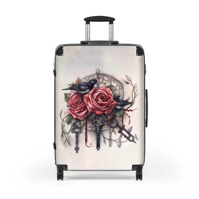 Romantic gothic rose suitcase, a stylish and enduring travel essential. Crafted with intricate rose designs, it's the perfect companion for those who seek elegance on the go.