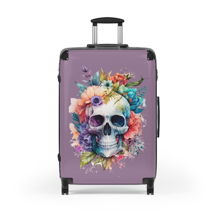 Floral Skull Suitcase - A captivating travel companion featuring an exquisite blend of florals and skulls for a unique and stylish look.