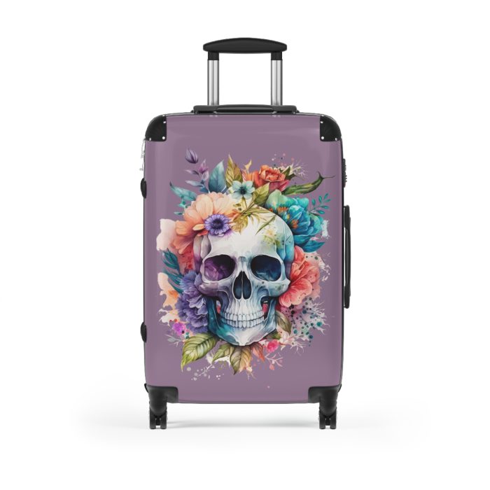 Floral Skull Suitcase - A captivating travel companion featuring an exquisite blend of florals and skulls for a unique and stylish look.