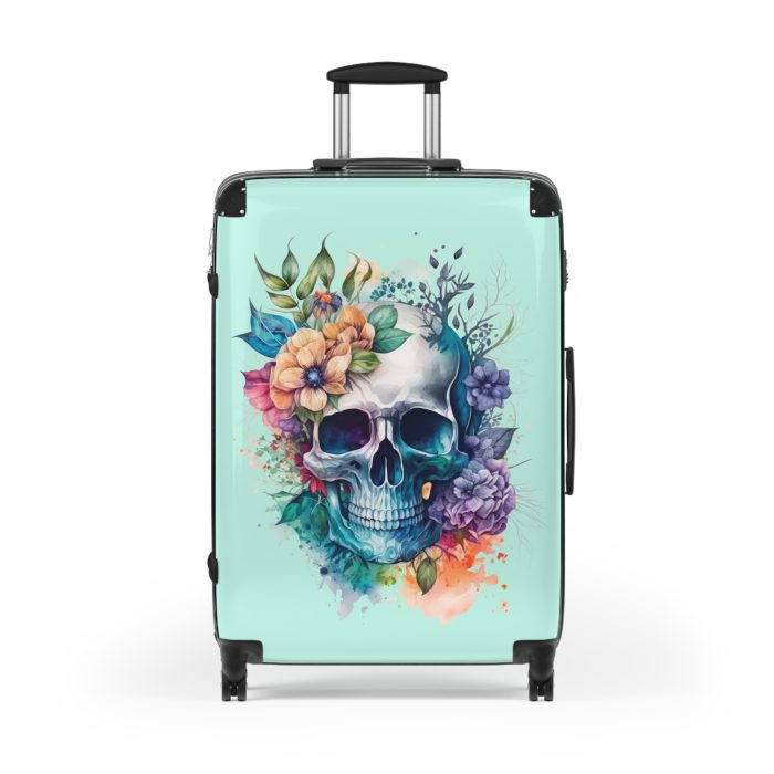 Floral Skull Suitcase - A captivating travel companion featuring an exquisite blend of florals and skulls for a unique and stylish look.