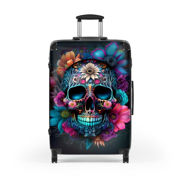 Edgy sugar skull suitcase, a bold and vibrant travel companion. Crafted for durability and adorned with rebellious sugar skull designs, it's perfect for those who embrace a touch of edge on the go.