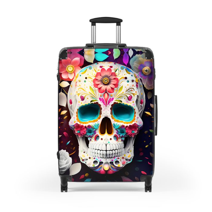 Edgy sugar skull suitcase, a bold and vibrant travel companion. Crafted for durability and adorned with rebellious sugar skull designs, it's perfect for those who embrace a touch of edge on the go.