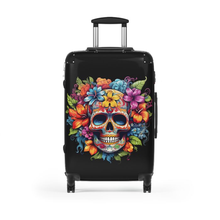 Floral Skull Suitcase - A captivating travel companion featuring an exquisite blend of florals and skulls for a unique and stylish look.