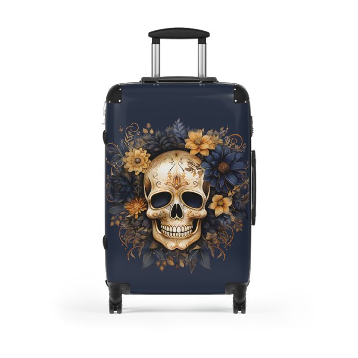 Floral Skull Suitcase - A captivating travel companion featuring an exquisite blend of florals and skulls for a unique and stylish look.