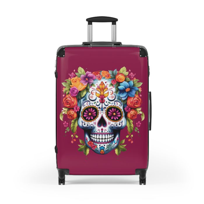 Edgy sugar skull suitcase, a bold and vibrant travel companion. Crafted for durability and adorned with rebellious sugar skull designs, it's perfect for those who embrace a touch of edge on the go.