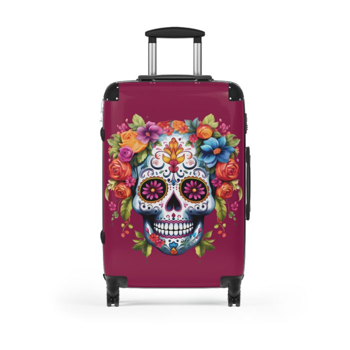 Edgy sugar skull suitcase, a bold and vibrant travel companion. Crafted for durability and adorned with rebellious sugar skull designs, it's perfect for those who embrace a touch of edge on the go.