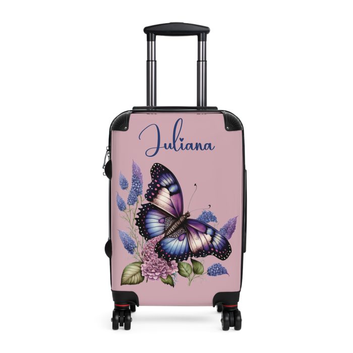 Custom Purple Butterfly Suitcase - A personalized travel companion with a stunning purple butterfly design, expressing individuality in every journey.