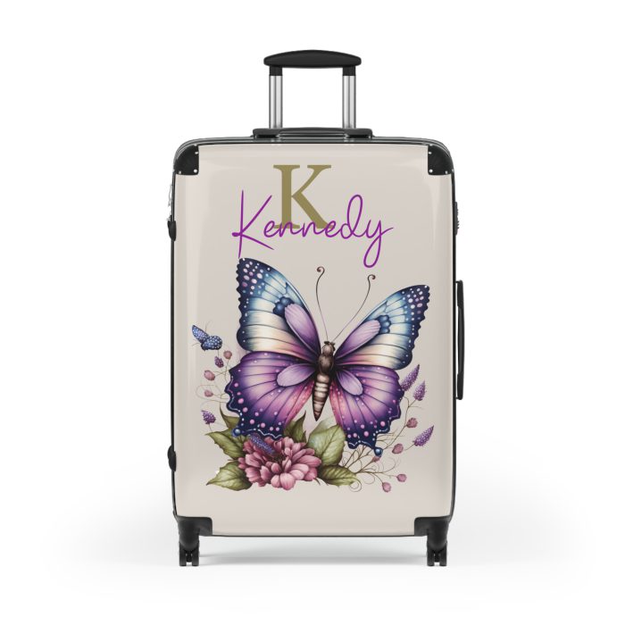 Custom Purple Butterfly Suitcase - A personalized travel companion with a stunning purple butterfly design, expressing individuality in every journey.