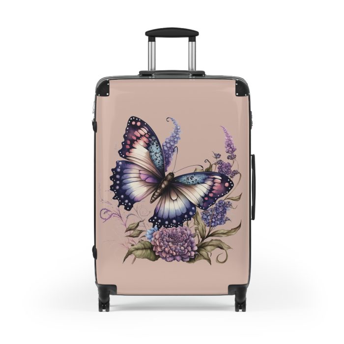 Purple Butterfly Suitcase - A chic travel companion featuring a graceful purple butterfly design, bringing a touch of elegance to your journeys.