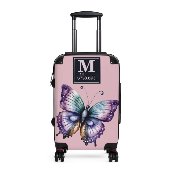 Custom Purple Butterfly Suitcase - A personalized travel companion with a stunning purple butterfly design, expressing individuality in every journey.